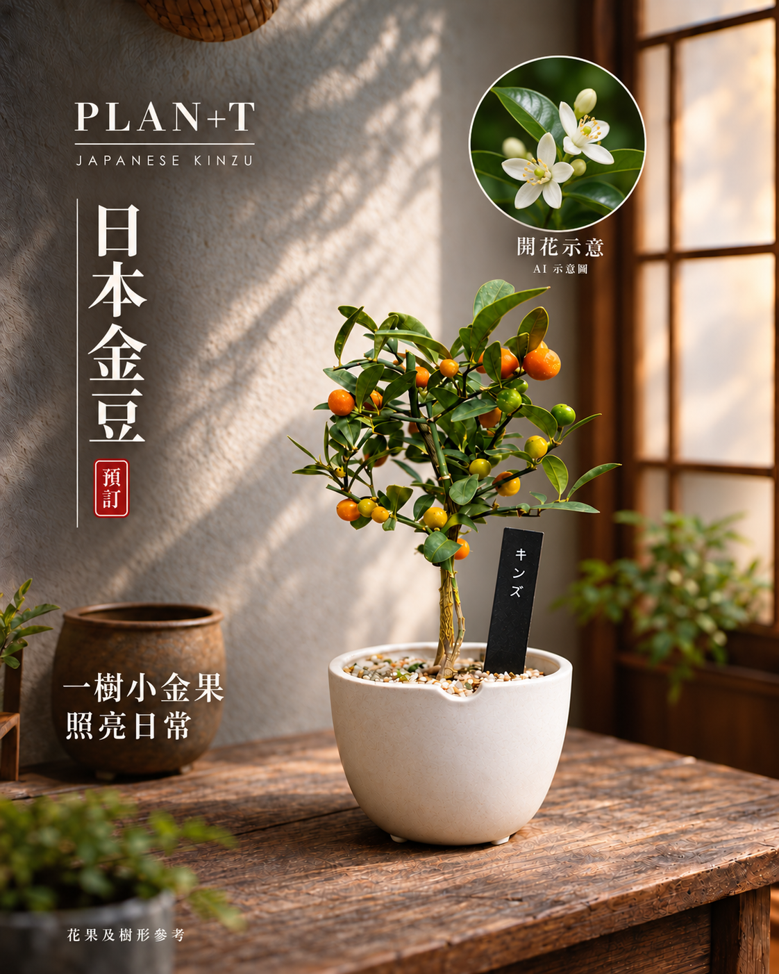 日本金豆盆景 預訂主圖 小圈為AI開花示意 非實拍